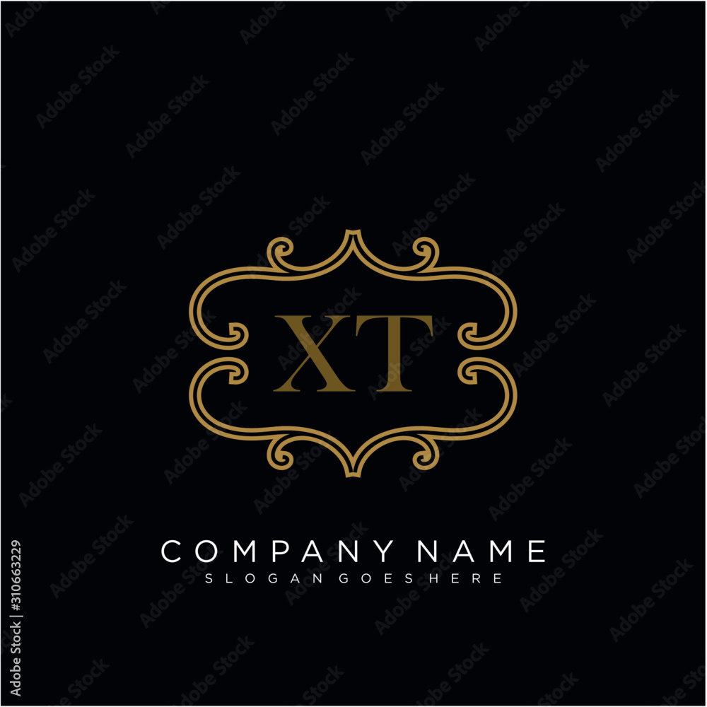 Initial letter XT logo luxury vector mark, gold color elegant classical Initial letter XT logo luxury vector mark, gold color elegant classical