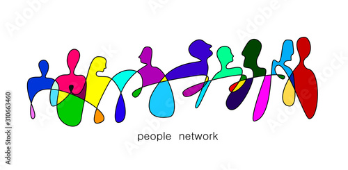 people network concept, crowd of vivid colored people connected with one line, communication creative contemporary idea,
