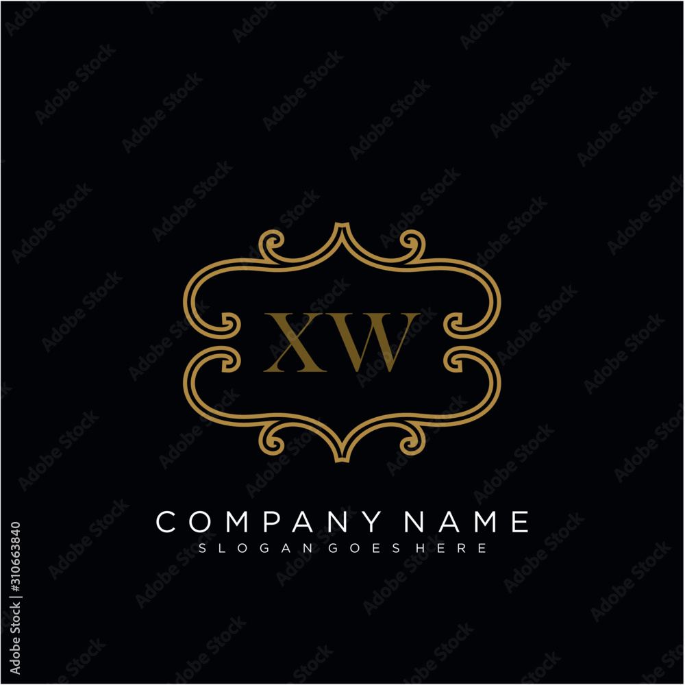 Initial letter XW logo luxury vector mark, gold color elegant classical 
