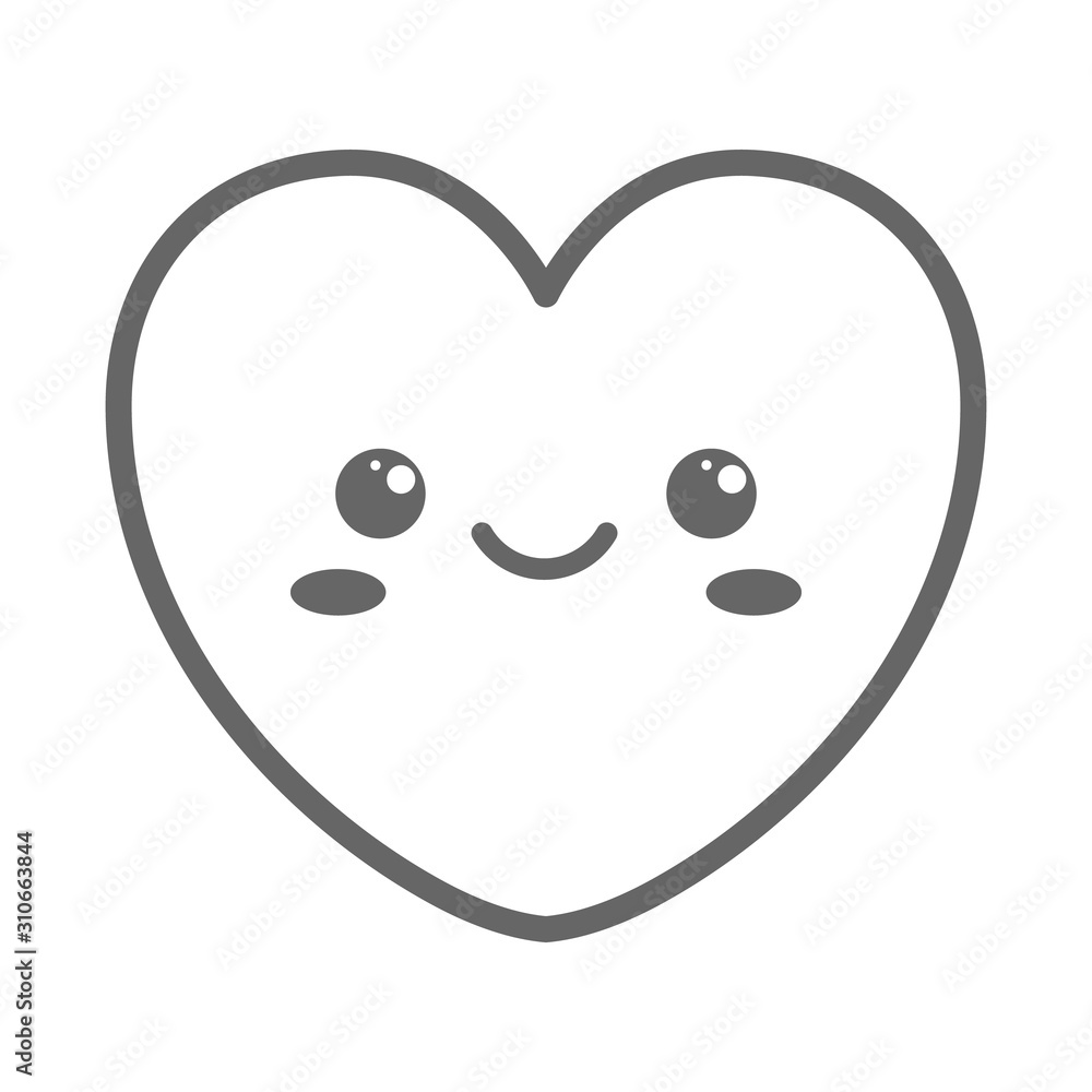 Kawaii heart. Cute face. Vector illustration.