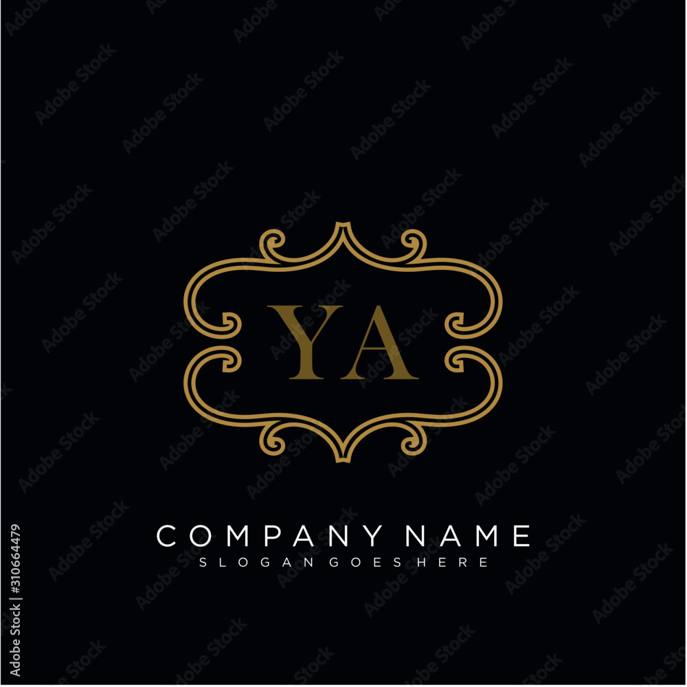 Initial letter YA logo luxury vector mark, gold color elegant classical Initial letter YA logo luxury vector mark, gold color elegant classical