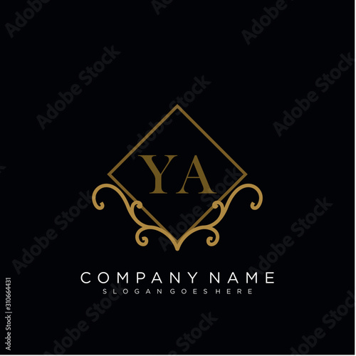 Initial letter YA logo luxury vector mark, gold color elegant classical 