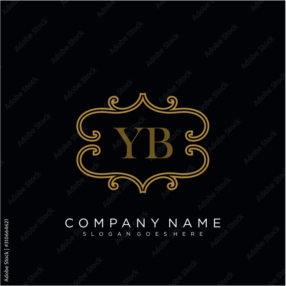 Initial letter YB logo luxury vector mark, gold color elegant classical 