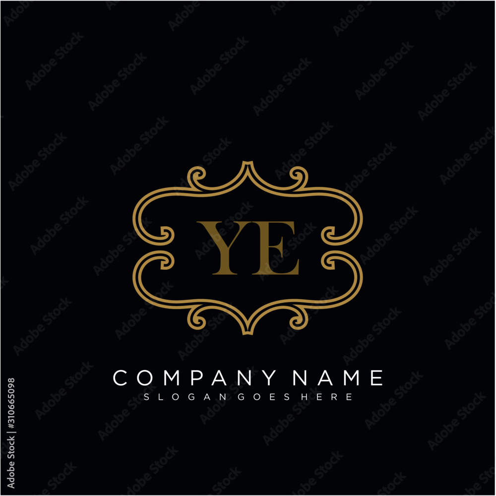 Initial letter YE logo luxury vector mark, gold color elegant classical 