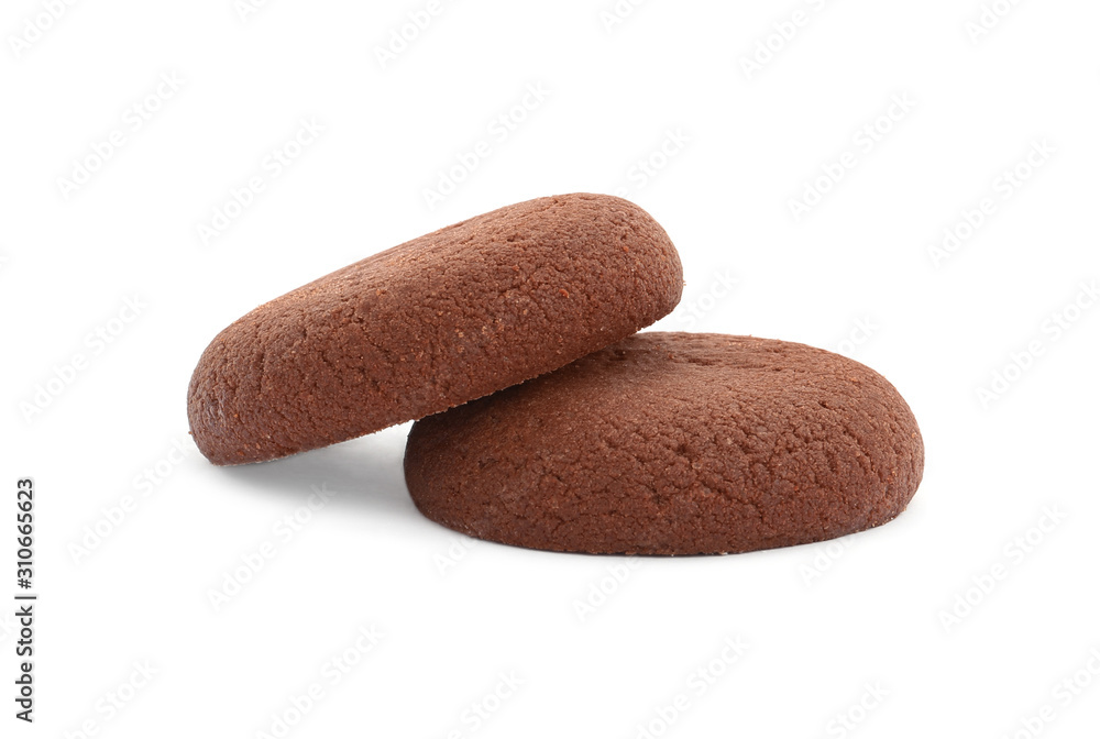 Tasty homemade chocolate cookies on white background Tasty homemade chocolate cookies on white background