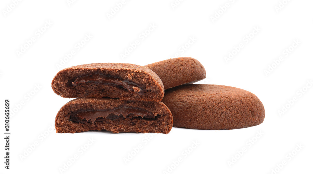 Tasty homemade chocolate cookies on white background Tasty homemade chocolate cookies on white background