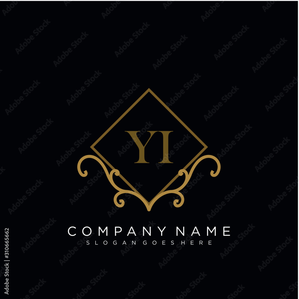 Initial letter YI logo luxury vector mark, gold color elegant classical Initial letter YI logo luxury vector mark, gold color elegant classical