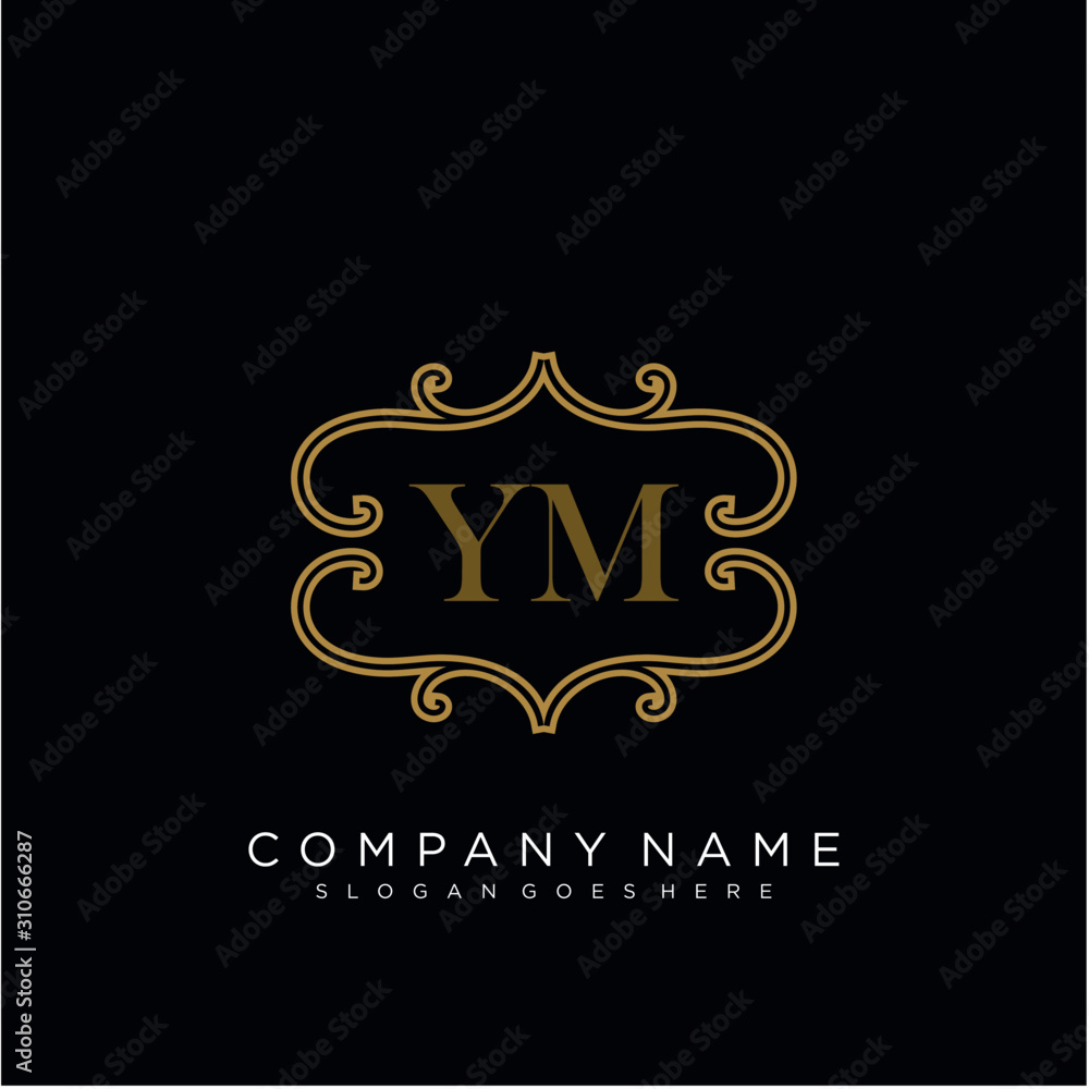 Initial letter YM logo luxury vector mark, gold color elegant classical 