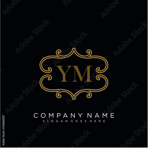 Initial letter YM logo luxury vector mark, gold color elegant classical 