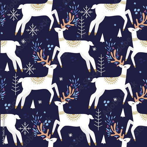 Cute cartoon deer seamless pattern  nursery background.