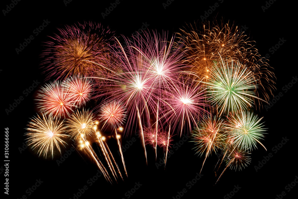 Many fireworks in the middle of the black background celebrate New Year. Many fireworks in the middle of the black background celebrate New Year.
