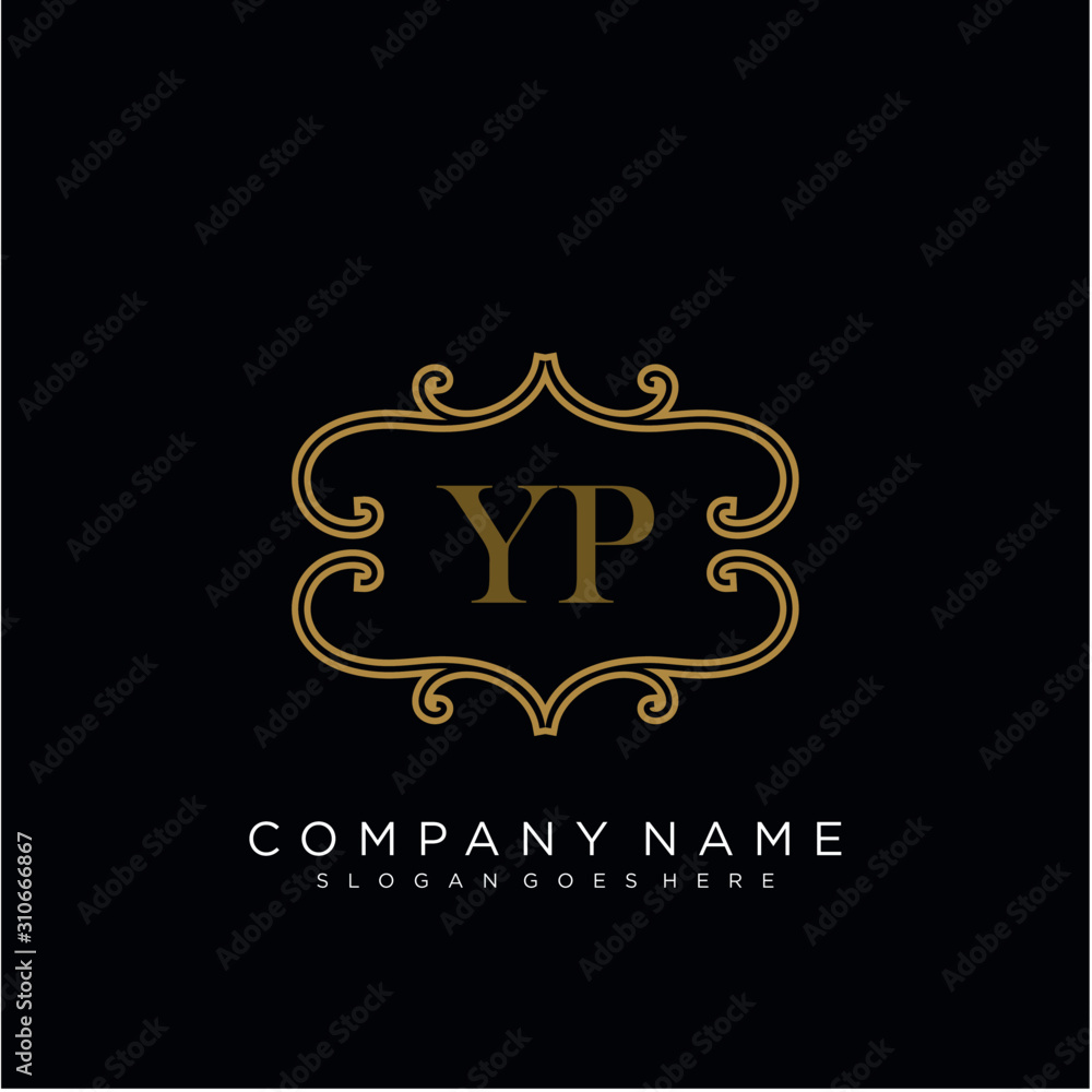 Initial letter YP logo luxury vector mark, gold color elegant classical 