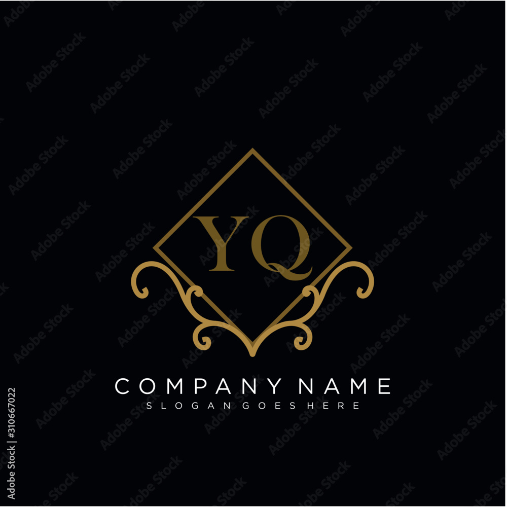 Initial letter YQ logo luxury vector mark, gold color elegant classical 
