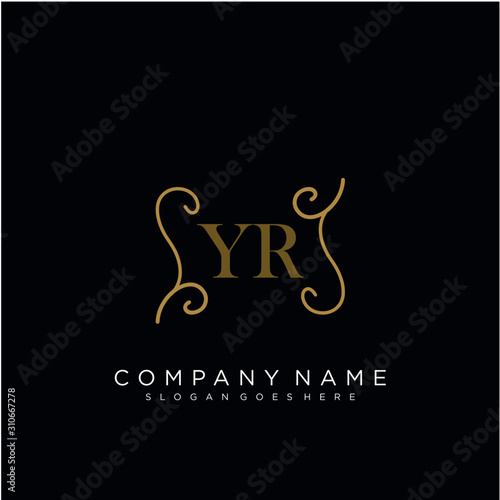 Initial letter YR logo luxury vector mark  gold color elegant classical 