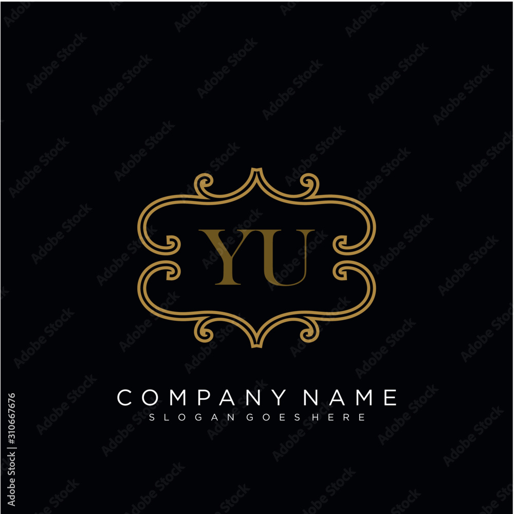 Initial letter YU logo luxury vector mark, gold color elegant classical Initial letter YU logo luxury vector mark, gold color elegant classical