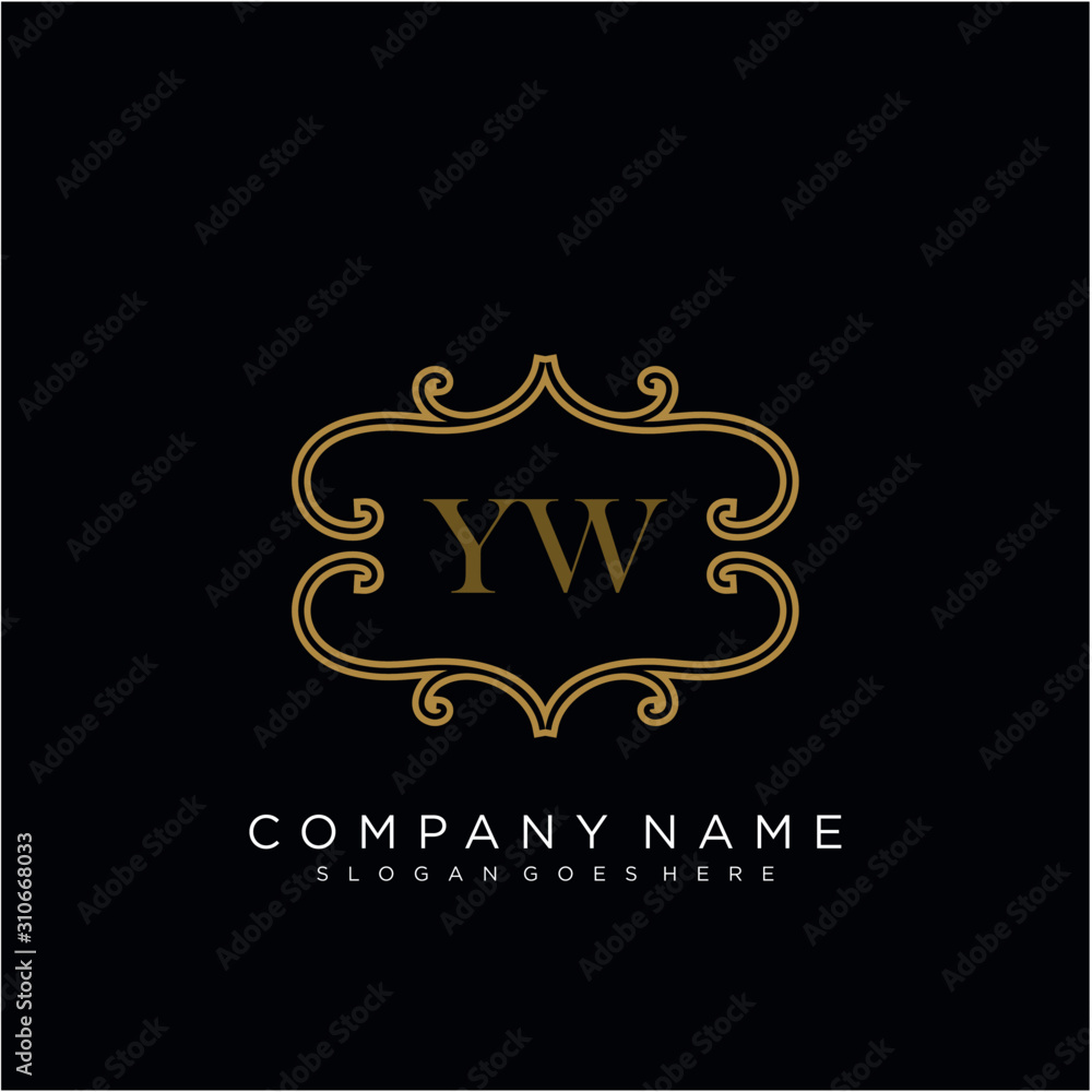 Initial letter YW logo luxury vector mark, gold color elegant classical 