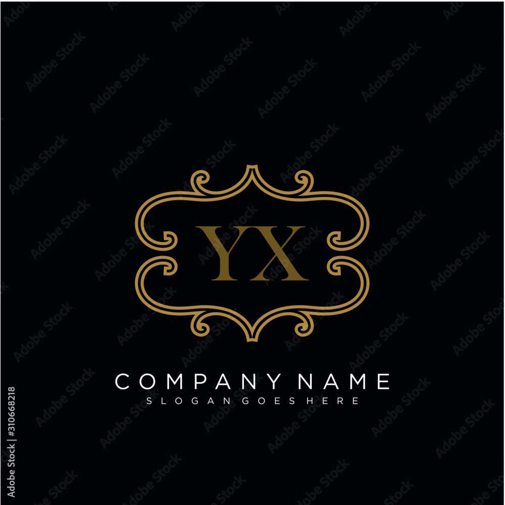 Initial letter YX logo luxury vector mark, gold color elegant classical 