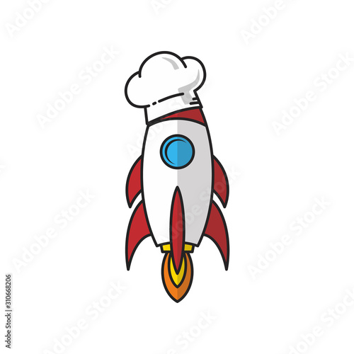 master chef rocket ship hat theme logo vector