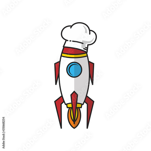 master chef rocket ship hat theme logo vector