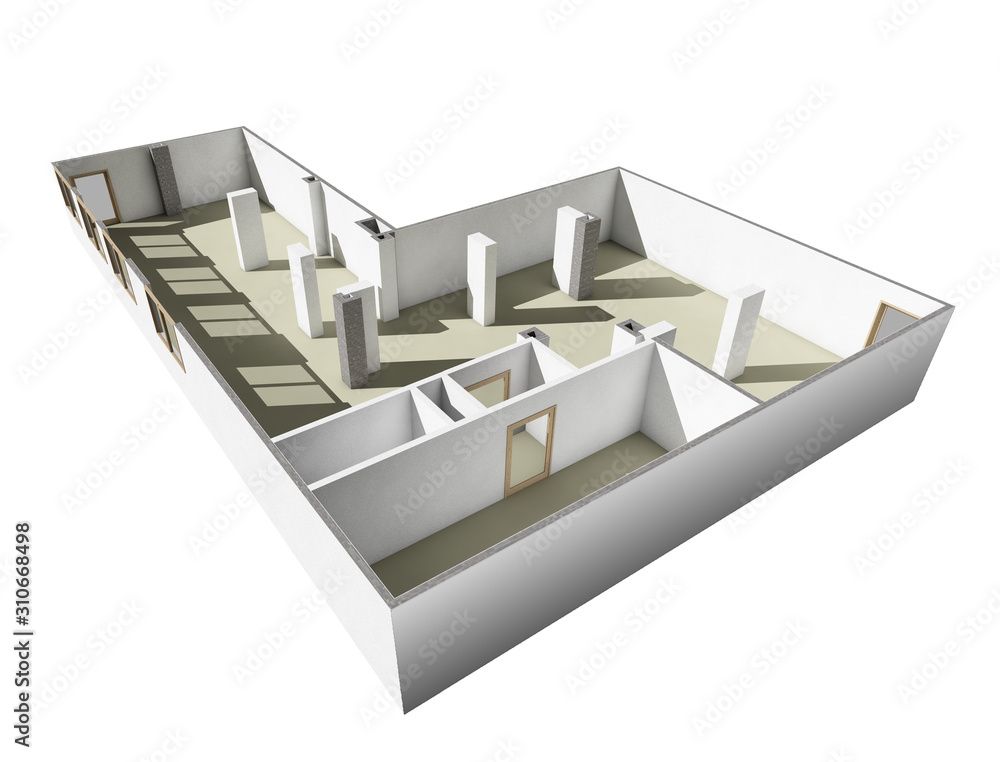 Floor plan top view 3d render empty office room Stock Illustration