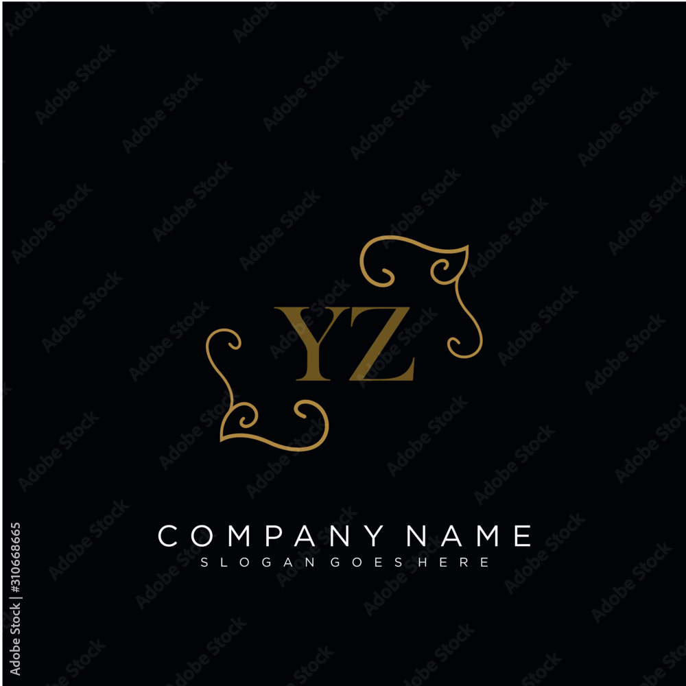 Initial letter YZ logo luxury vector mark, gold color elegant classical 
