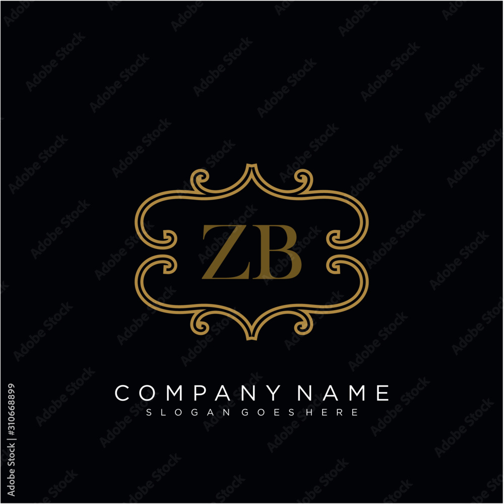 Initial letter ZB logo luxury vector mark, gold color elegant classical