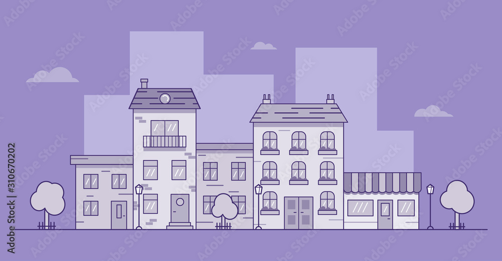 City street flat vector illustration