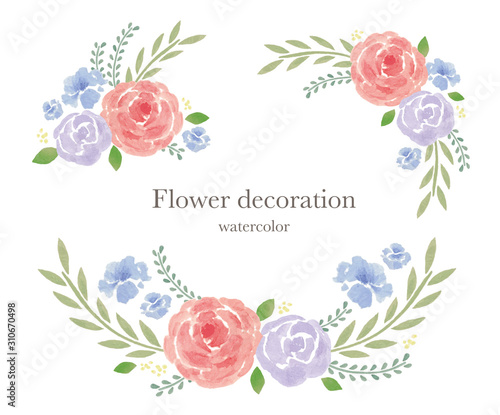 水彩の花デコレーション紫とピンク系