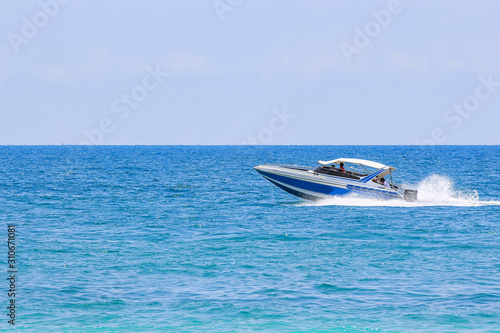 Sailing ship, speed boat, yacht on the sea © bookybuggy