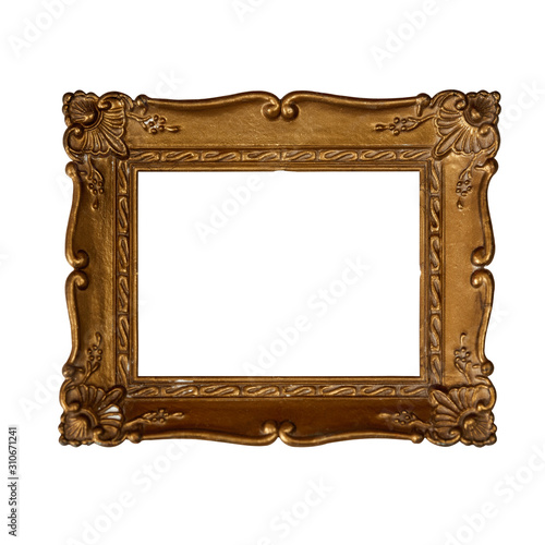 gold picture frame isolated on white photo