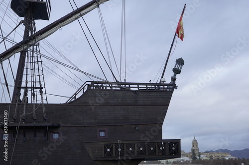 galleon in the port of malaga andalusia spain