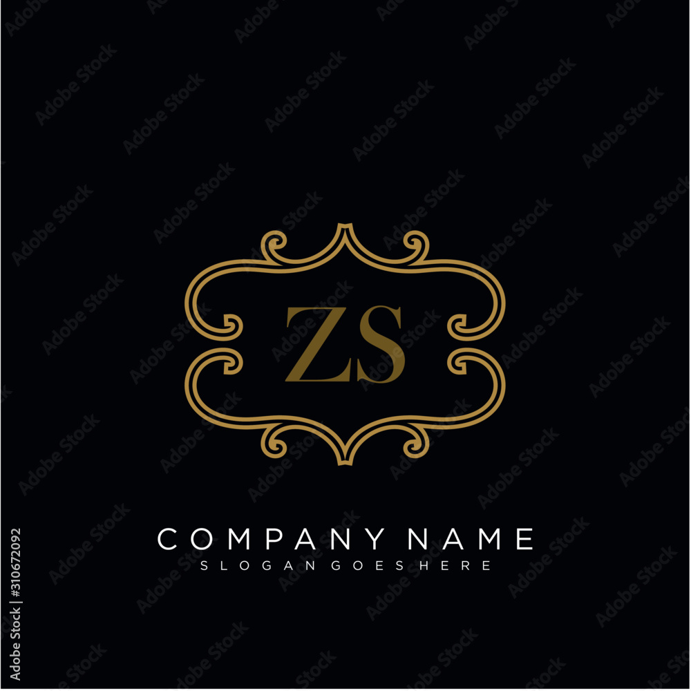 Initial letter ZS logo luxury vector mark, gold color elegant classical