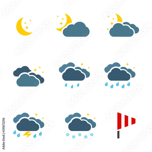 Weather at night icons set colour simple symbols