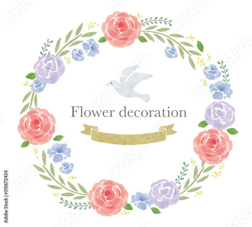 水彩の花フレームピンクや紫系