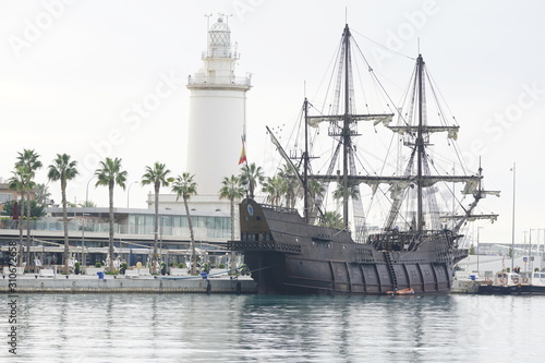 galleon in the port of malaga andalusia spain