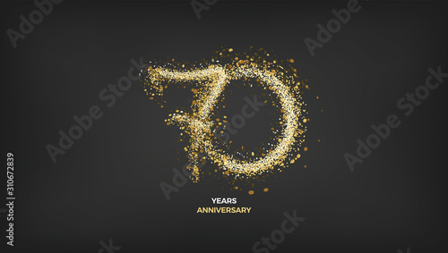70 years anniversary black color background vector design with golden sparks decoration
