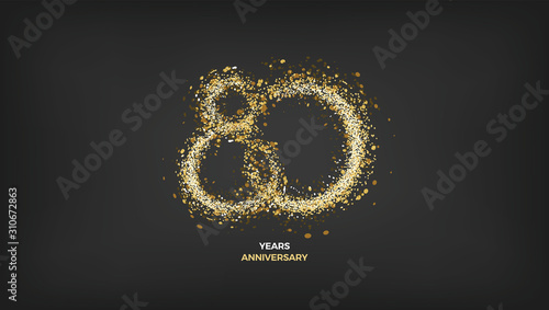 80 years anniversary black color background vector design with golden sparks decoration