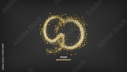 90 years anniversary black color background vector design with golden sparks decoration