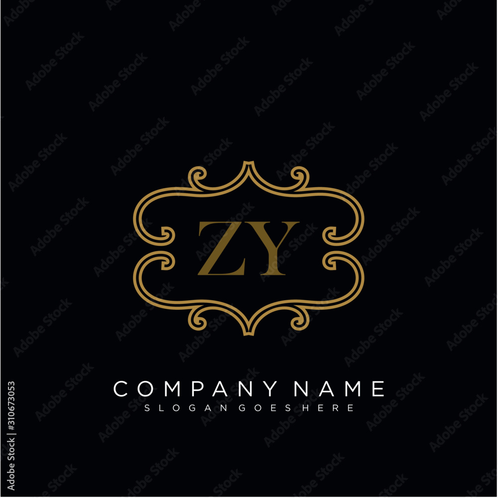 Initial letter ZY logo luxury vector mark, gold color elegant classical