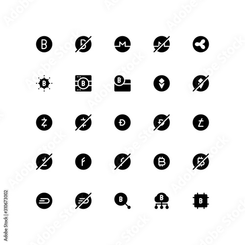 Set of bitcoin, currency, finance, glyph style icon - vector