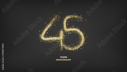 45 years anniversary black color background vector design with golden sparks decoration