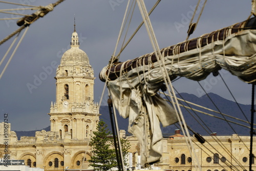galleon in the port of malaga andalusia spain