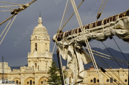 galleon in the port of malaga andalusia spain