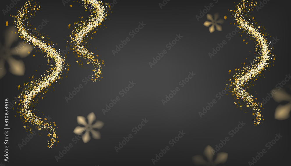 Black background design with golden confetti decoration