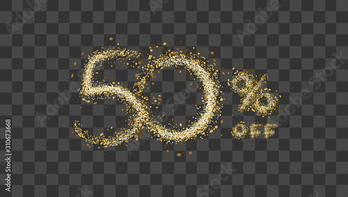 50% off sale background design with golden sparks decoration