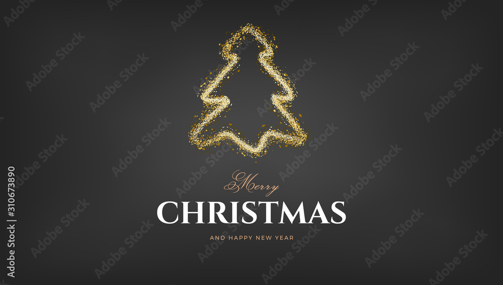 Merry Christmas background design with golden pine tree decoration Merry Christmas background design with golden pine tree decoration