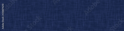 Classic Blue French Linen Texture Banner Background. Dark Denim Blu Dye Fibre Seamless Border Pattern. Organic Yarn Close Up Weave Effect Fabric for Masculine Jeans Textile Ribbon Trim Edging. EPS10 
