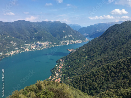 View of Lake Como from Brunate Village in Lombardy in Italy