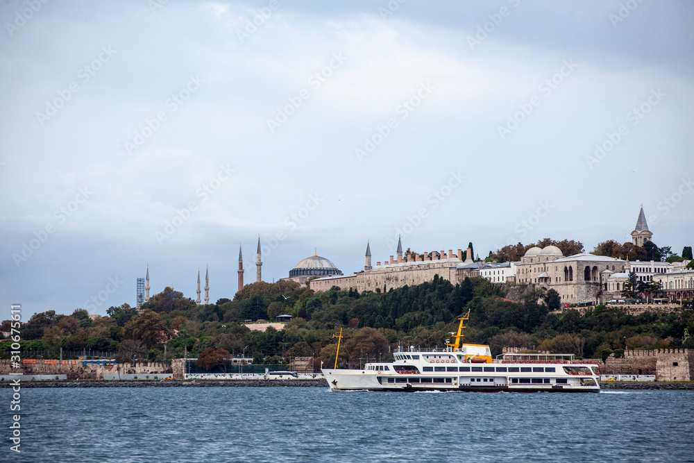 Istanbul. Bosphorus. Historic peninsula. Topkapi palace. Blue Mosque. Hagia Sophia.