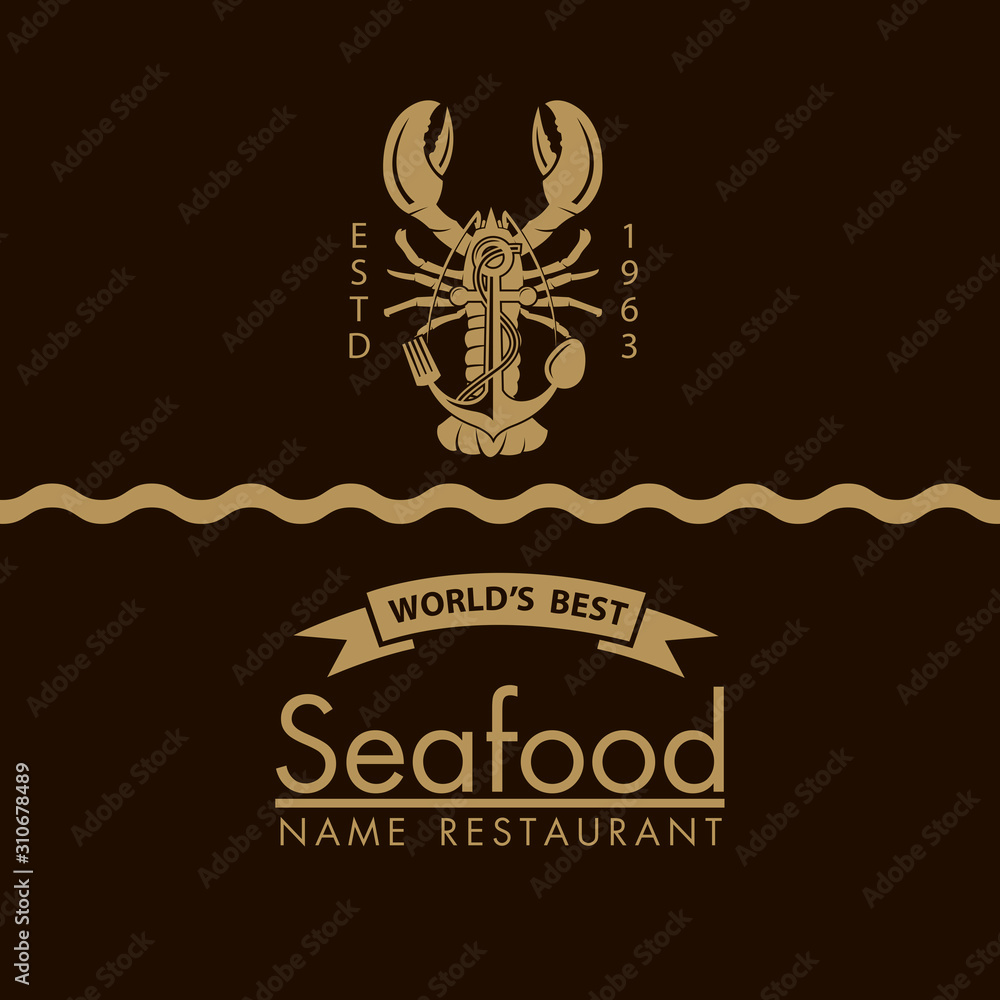 seafood menu design with lobster and anchor on black background